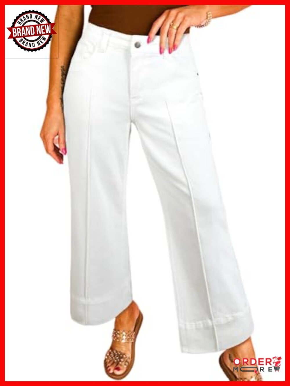 High Waisted Wide Leg Cropped Ankle Jeans Stretch Denim Pants